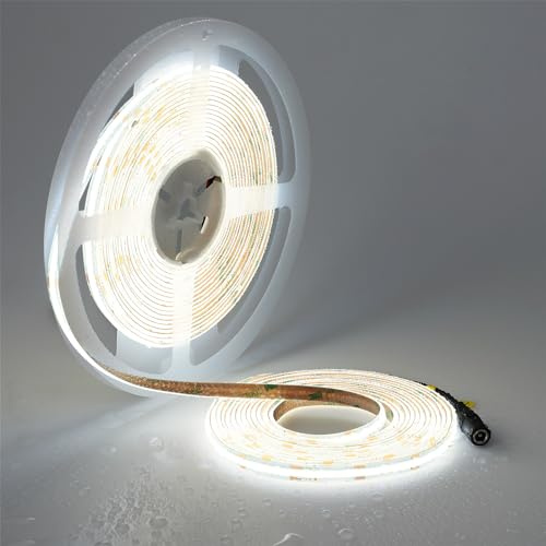 TOPAI 24V COB LED Streifen 10M 6000K Kaltweiß IP65 Wasserdicht | 7000Lm Dimmbar, CRI 90+, 384 LEDs/M, Selbstklebend Schneidbar für Schlafzimmer, Küche, Bad und Außenbereich