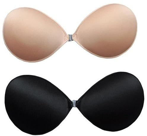 Boolavard Super Sticky Push Up Bras, 2 Pack Oval Strapless Backless Breast Lift Bras for Women Wedding Dresses Reusable (UK, Cup & Band, A)