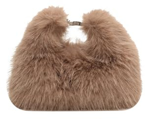Ulisty Damen Klein Kunstfell Fuchs Pelz Clutch Tasche Mini Pelzige Abendtasche Plüsch Schultertasche Umhängetasche Hobo-Tasche Handtasche khaki
