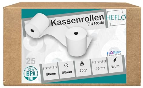 25x Thermorollen 80mm x 80mm High Qquality Kassenrolle Bonrollen Thermorollen z. B. für Epson TM-H5000, TM-H6000, TM-L90, TM-T5000, TM-T80, TM-T85, TM-T88, TM-T88II, TM-T88III, TM-T88IV, TM-T90