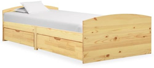 THOYTOUI Massivholzbett mit 2 Schubladen Kiefernholz 90x200 cm, Tagesbett Betten Bettrahmen Doppelbett Geeignet für Studentenwohnheim Hotels Gästezimmer Schlafzimmer