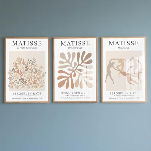 PWAAHDC Matisse Poster Set – 3 teilige Bilder ohne Rahmen auf Leinwand 50x70 cm – Wandbilder Wohnzimmer Modern, Badezimmer Bilder, Wandbilder Schlafzimmer, Poster Set Hochformat