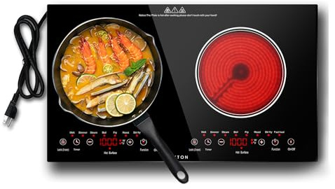 Noxton 2 Burners Electric Cooktop, 24 Built-in & Countertop Stove, Two Burner Ceramic Cooktop with Child Safety Lock, Timer, Touch Sensor Control, Portable 110V Plug-in Cooktop