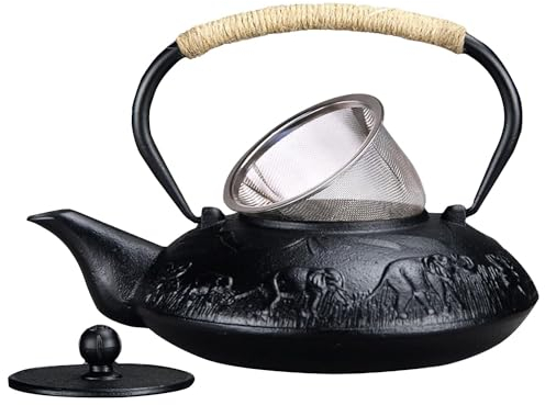 Théière en Fonte Noire,1.1 Litre Théière japonaise en fonte Intérieur Émaillé avec panier infuseur