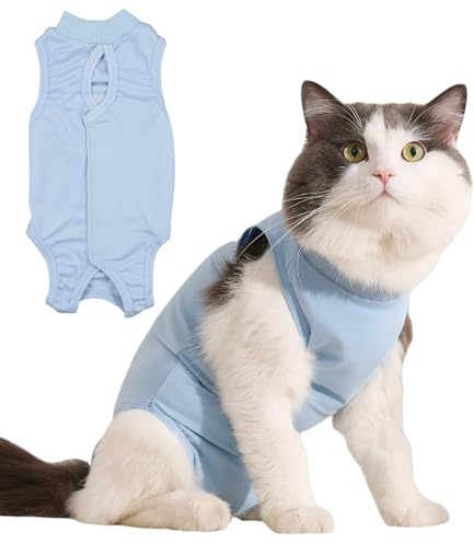 Body para gatos postoperatorios, trajes quirúrgicos para recuperación de enfermedades de la piel, antifugas, alternativa al collar electrónico (azul, S)