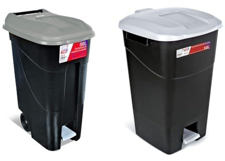 Tayg 80P Poubelle Noir/gris 80 l & poubelle de 60 litres avec pédale, base noire et couvercle gris