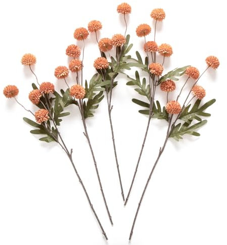 Laelfe Herbstblumen Künstlich Pompon Chrysantheme Kugel Blumen, Langem Stiel Artificial Kiku Flowers Seidenblumen Hortensien für Hochzeitssträuße Tischdekorationen Blumenschmuck (5 Bündel)