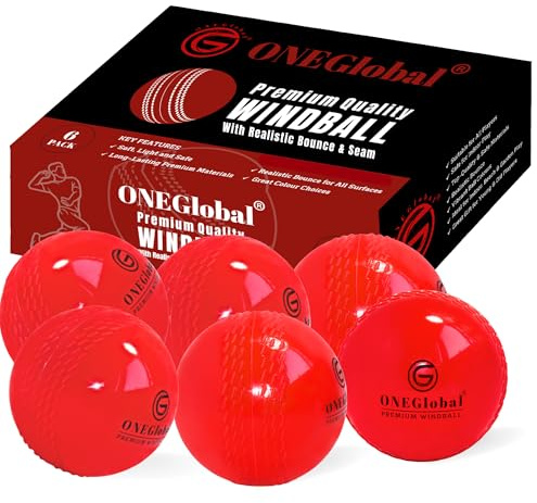 ONEGlobal Palline da cricket morbide di alta qualità, resistenti, morbide, con vero rimbalzo e oscillazione, ideali per pratica all'aperto e al chiuso, allenatori e divertimento in famiglia (6 rossi,