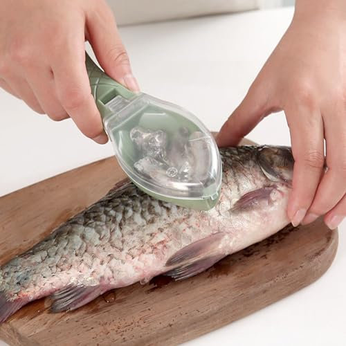 Fast Remove Fish Skin Brush,Plastic Cleaner Kitchen Fish Scaler,Fish Scales Graters Scraper Easy to Use Fast Fish Scale Remover Peeler Scraper Tool with Lid for Kitchen