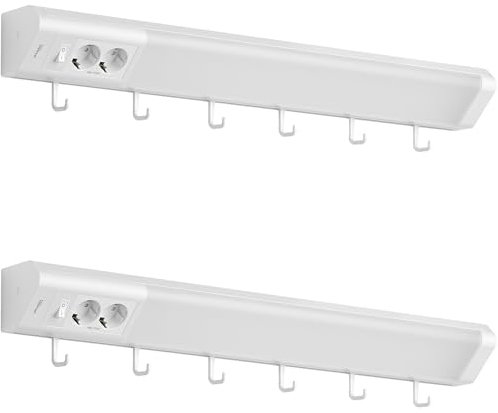 Oktaplex 2er Set Talin Unterbaulampe Küche mit Steckdose 76cm 230V Küchenbeleuchtung warmweiß 3000 Kelvin 1635 Lumen 14,8 W LED mit Schalter weiß