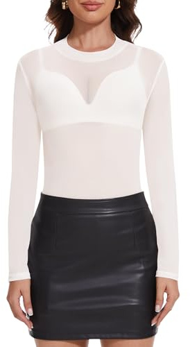 Kiiwah Maglietta Donna Trasparente Sexy Camicette Lunga Maglietta in Rete Nero Mesh Tops Bluse Elegante Casual Clubwear T-Shirt in Tulle