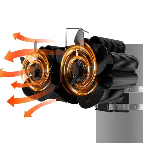 Maciun Ventilador de calor para estufa de leña, potente ventilador de estufa de pellets activado por calor, accesorios de estufa de leña de bajo ruido, ventilador de quemador de leña para estufas de