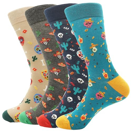 PETIBU 4 Pares Calcetines Hombre Divertidos Algodón, Regalos Originales Hombre Retro