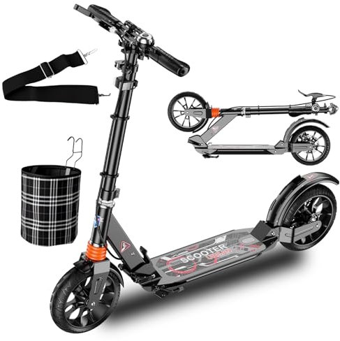 GHBXJX Cityroller Tretroller Erwachsene 150 kg Tragkraft, Scooter Kinder 8 Jahre, 200mm Big Wheel Scooter mit Bremsen und Stoßdämpfern, Kickboard Klappbar & Höhenverstellbar,Schwarz