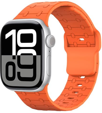 Astorgos Bandeau de Sport Compatible Avec Apple Watch Ultra 2/Ultra 49mm,S10 46mm,9/8/7 45mm,SE/6/5/4 44mm,3/2/1 42mm, Bande de Silicone Ajustable Brevet de Remplacement Respirant, Orange