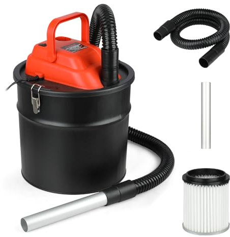 Hoteche Aspirapolvere per cenere da 18 l, 800 W, con filtro HEPA, potenza di aspirazione 16 KPA, tubo da 1,3 m e tubo in alluminio per camini/stufe a pellet