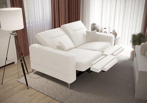 Friderik Sofa 2-Sitzer mit elektrischer Relaxfunktion, Malibu Relax II, Madryt Kunstleder – 180 cm– verstellbaren Kopfstützen – stilvolle Metallfüße (Weiß)