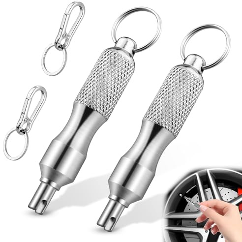 cersaty 2 chiavi per valvole per bicicletta, in argento, per biciclette, auto, moto, camion, valvola con 2 portachiavi