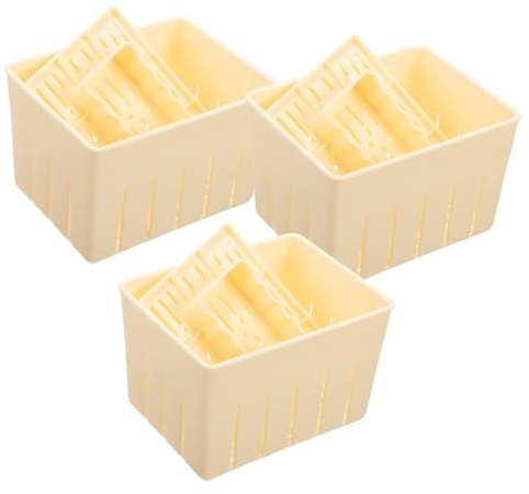 Zerodeko 3pcs Cheese Press Board and Tofu Press Mold Set Household DIY Tofu Maker Tool Lid 140x105x95mm Food-Grade Plastic for Homemade Cheese