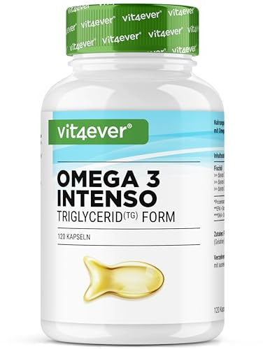 vit4ever Omega 3 Premium - 120 Capsule con contenuto di omega-3 all’80% | In forma trigliceride - accuratamente purificato e da pesca sostenibile - senza additivi inutili