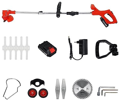 Tagliaerba elettrico pieghevole 21V 1800W Tosaerba potabile a batteria Strumenti di taglio for potatura da giardino con 2 batterie e amp; Ruote(Red 1Battery)