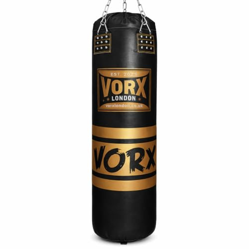 VORX LONDON Heavy-Duty 4ft Filled Punching Bag with Steel Chains Hanging Boxing Bag for Kickboxing MMA and Fitness Pre-Filled Training Bag for Home Gym Equipment
