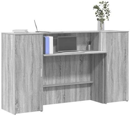 QZZCED Sonoma Empfangstheke, grau, 180 x 50 x 103,5 cm, mit integrierter Theke und geräumigem Stauraum für Büros, Hotels und Kliniken - Material aus Holz
