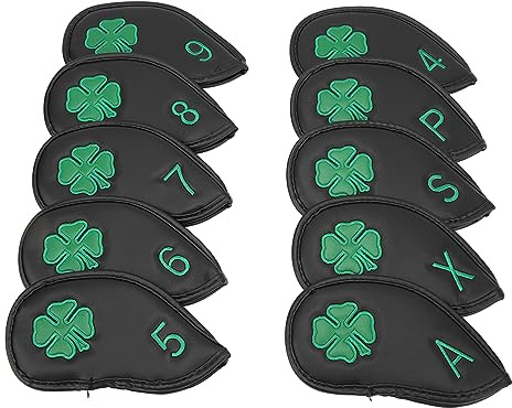 Garosa Golf Iron Head Covers Set 10pcs PU Leather with Tape for Iron Protection, Durable Golf Club Headcovers for Traveling and Organizing Clubs 4-9 A P S X (Black)