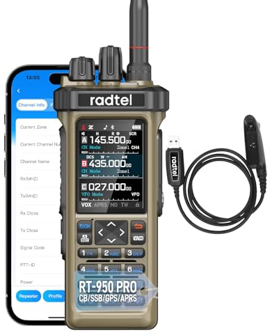 Radtel RT-950 PRO Ham Radio GPS/APRS, 10W Walkie Talkie Long Range Handheld Two Way Radio, SW/MW/LW RX, Bluetooth APP Programming, NOAA, Spectrum Analyzer,Sand Yellow(with Programming Cable)