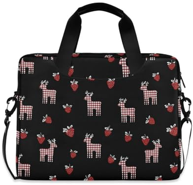 Housse durable pour ordinateur portable de 15 à 16 pouces, motif vichy, renne, fraise, noir, pour voyage d'affaires