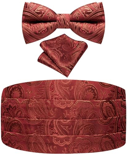 Ailisus Fliege und Kummerbund Set Paisley Floral Smoking Kumberband für Herren mit vorgebundener Fliege Einstecktuch Hochzeit Galas