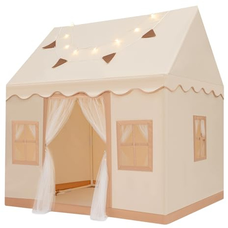2-in-1-Kinderspielzelt mit zwei Vorhängen und Lichtern, großes Indoor-Spielhaus für Kinder, Spielzelt mit Sternenlichtern und Zubehör, einfach aufstellbares Spielzelt für Kleinkinder im Alter von 2 bi