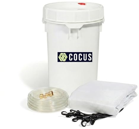 COCUS 76cm Emergency Ceiling Leak Diverter & Bucket Bundle - Complete Roof Leak Drainage Kit - Tarp, Hanging Straps, 3m Hose & 25L Bucket