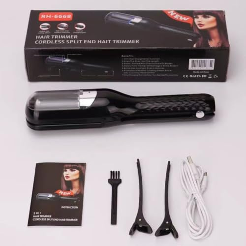 Recortadora de puntas abiertas recargable por USB con luz azul, elimina automáticamente las puntas abiertas, portátil y de mano, ideal para cabello dañado y seco, elegante para mujeres.