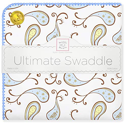 SwaddleDesigns Ultimatives Pucktuch, Premium Baumwollflannell, Dreifaches Paisleymuster, Pastellblau