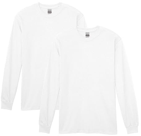 Gildan Men's Heavy Cotton Long Sleeve T-Shirt, Style G5400, 2-Pack, White, Medium