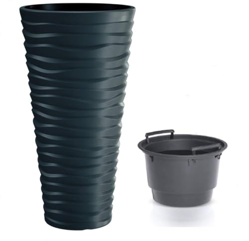 rg-vertrieb Blumenkübel Pflanztopf Blumentopf Pflanzkübel 3D Effekt Welle Design mit Einsatz 75cm Anthrazit