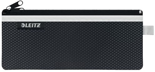 Leitz WOW Mäppchen mit 2 Fächern, Leichtläufiger Reißverschluss, Abwaschbar, Ideales Nylon-Stifteetui, Größe M, 21 x 8,5 cm, Schwarz, 40120095