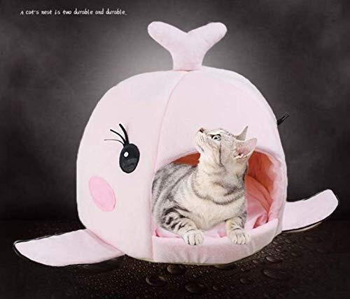 Badass Haifisch-Höhle für kleine und mittelgroße Hunde und Katzen, waschbar, mit herausnehmbarem Kissen und wasserdichter Unterseite, 42cm, rose