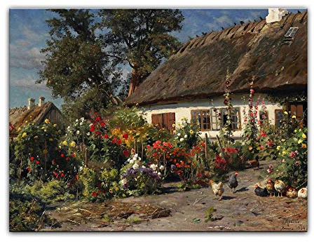 Bilderdepot24 Kunstdruck Poster - Peder Mork Mönsted Ein Bauerngarten mit Hühnern 60x40 cm ca. A2 - Alte Meister Bild ohne Rahmen