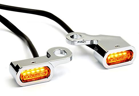 Dock66 Mini LED Blinker Set Lenkerarmatur für Harley Softail 96-14, Dyna 96-17, Sportster 96-13, chrom, ECE