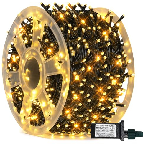 FUNPENY 164FT 500 LED Christmas Indoor Outdoor Decorative String Lights, 8 Modes Waterproof Green Wire LED Fairy Light for Christmas Party Wedding Garden Home Decoration (Warm White)