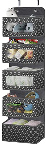 VERONLY Hängeorganizer Tür Organizer Hängend Bad, Hängeaufbewahrung mit 5 Große Taschen mit Fenster und 2 Metallhaken, Hängeregal für Kinderzimmer Schlafzimmer Büro Badezimmer
