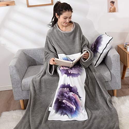 VOCD Lazy Blanket Mit Ärmeln, Winter Warm Thickened Washed Quilt, Tragbare Multifunktions-Komfortdecke Für Erwachsene Frauen Männer - Grau