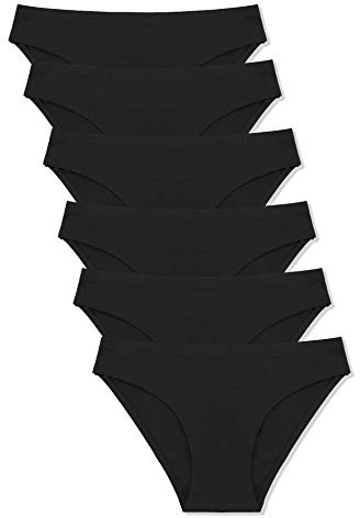 FINETOO 6 Pack Women’s Seamless Hipster Underwear No Show Panties Invisibles Briefs Soft Stretch Bikini Underwears XS-XXL(XS) Black