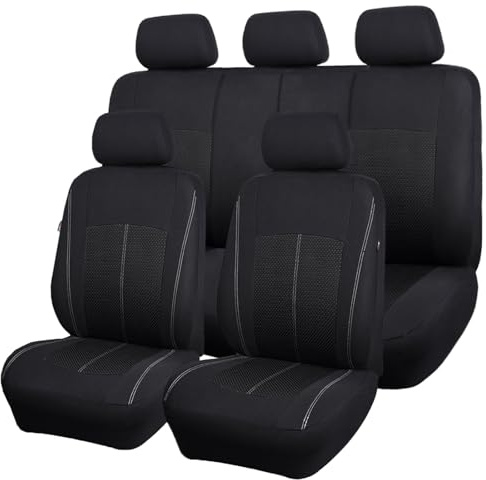 Flying Banner Black Jacquard Car Seat Covers Full Set Airbag Compatible Auto Protector Rear Bench Back Split