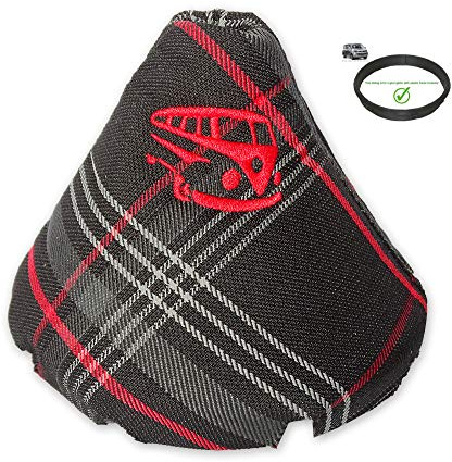 The Tuning-Shop Ltd Schaltsack + Rahmen kompatibel mit Volkswagen VW T5 2003–2016 verschiedene Nähte erhältlich (rotes Tartan-Stickerei)