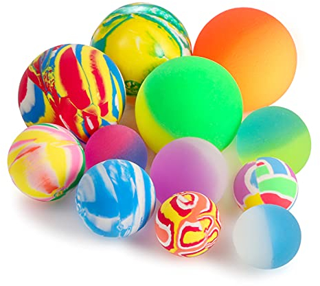 Pllieay 12 Stück Flummis für Kinder in 3 Größen, gemischte Farben, Hüpfbälle und Kindergeburtstag Gummibälle Gastgeschenke