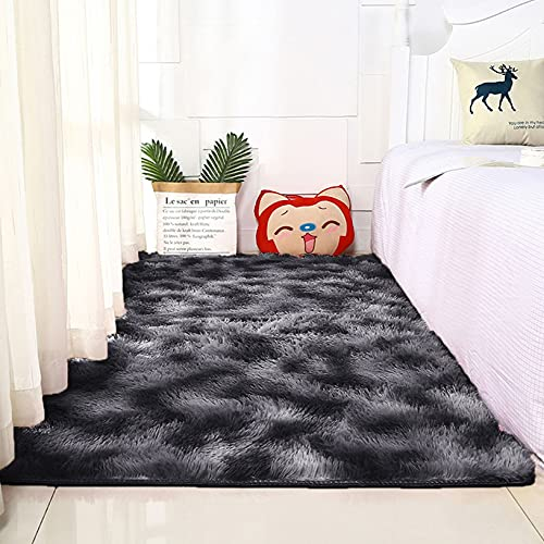EIDEMED Hochflor Teppich 100x160cm Hochflor Kunstfell Nachahmung Wolle Teppich Fellteppich Super Weich Spitzenqualität für Esszimmer Bettvorleger Sofa Matte Deko, Dunkelgrau