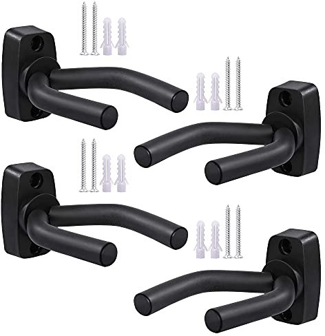 4 Stück Metall Gitarre halter Premium Gitarrenhaken Schwarz Gitarre Halterung Wandhalter Mit Schwammschutz Mit Schrauben für Akustische Elektrische Klassische Bassgitarre Violine Ukulele Bass Banjo